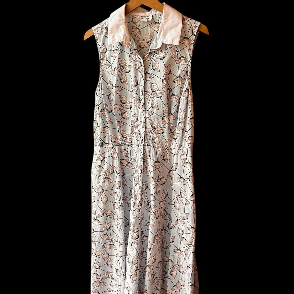 Unique Vintage Cream Sleeveless Notched Collar Midi Dress